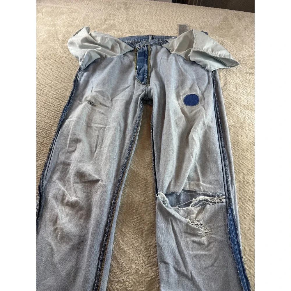 Vintage Levi's 502 Straight Leg Jeans Mens Blue Denim Distressed 36x38 5-Pocket